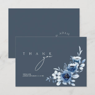 Carte De Remerciements Simple Roses Bleues Ardoise Mariage