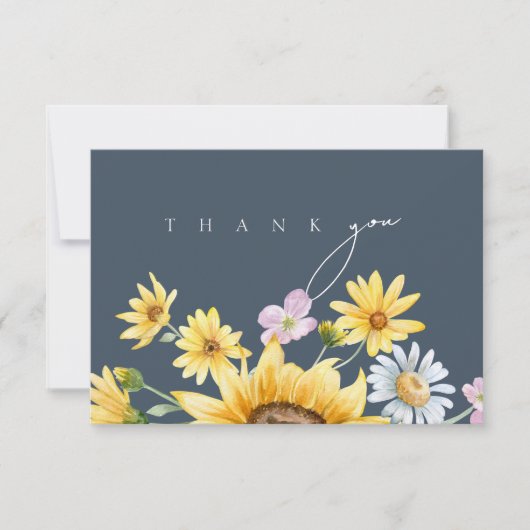 Carte De Remerciements Simple Royal Blue Opulence Mariage de tournesols (Devant)