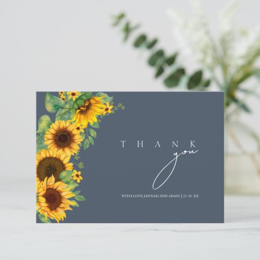 Carte De Remerciements Simple Royal Blue Opulence Mariage tournesol (Debout devant)