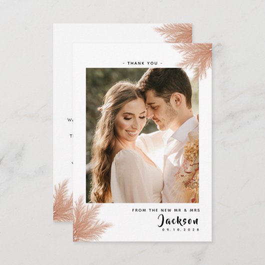 Carte De Remerciements Simple rustique élégant avec Mariage photo (Devant / Derrière)