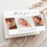 Carte De Remerciements Simple Script 3 Photo Collage Baby<br><div class="desc">Simple Script 3 Photo Collage Carte de remerciements bébé. L'intérieur comprend un message de remerciement que vous pouvez personnaliser ou supprimer si vous préférez écrire votre remerciement à la main.</div>