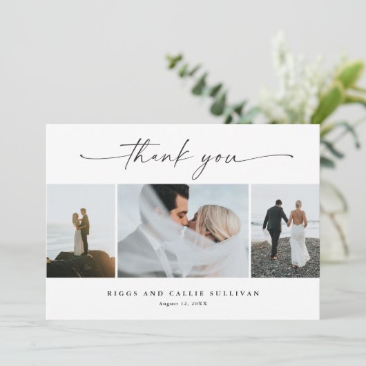 Carte De Remerciements Simple Script 3  Photo Mariage  (Debout devant)