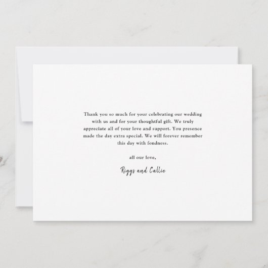 Carte De Remerciements Simple Script 3  Photo Mariage  (Dos)