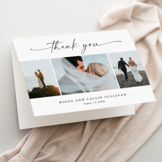 Carte De Remerciements Simple Script 3  Photo Mariage 
