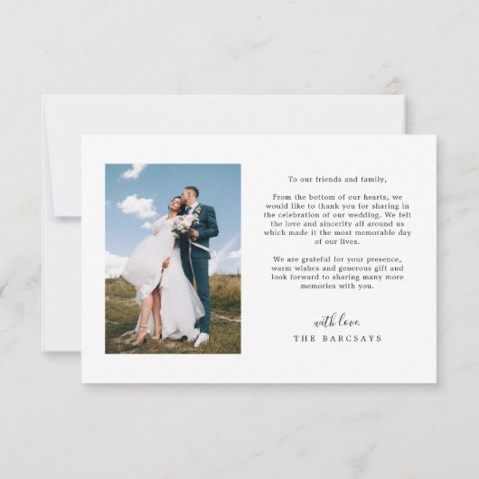 Carte De Remerciements Simple Script avec cœur Photo de mariage (Dos)