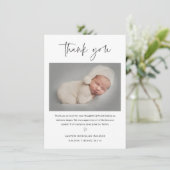 Carte De Remerciements Simple Script Black and White Baby Photo (Debout devant)