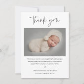 Carte De Remerciements Simple Script Black and White Baby Photo (Devant)