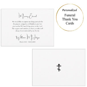 Carte De Remerciements Simple Script Black White Orthodox Funérailles