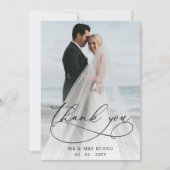 Carte De Remerciements Simple Script Elegant Blush Floral Photo Mariage (Devant)