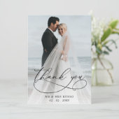 Carte De Remerciements Simple Script Elegant Blush Floral Photo Mariage (Debout devant)