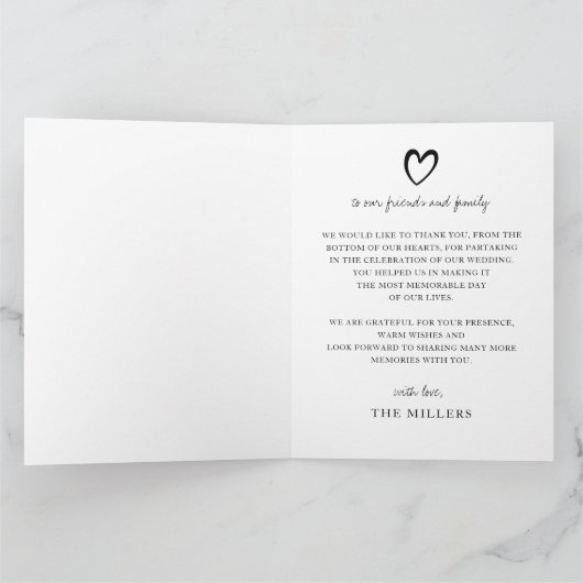 Carte De Remerciements Simple Script Élégant Mariage Photo manuscrit Le (Intérieur)