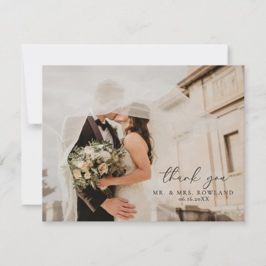 Carte De Remerciements Simple Script et Mariage photo plat (Devant)