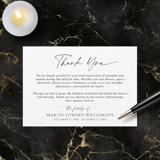 Carte De Remerciements Simple Script Funeral Thank You