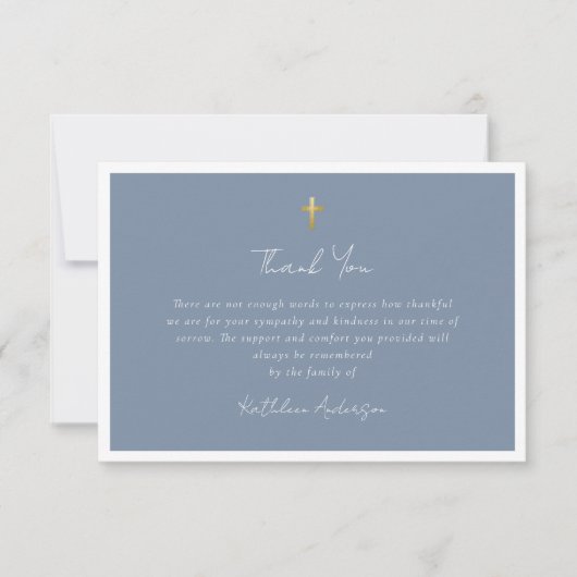 Carte De Remerciements Simple Script Gold Cross Sympathy Funeral (Devant)