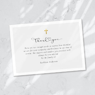Carte De Remerciements Simple Script Gold Cross Sympathy Funeral