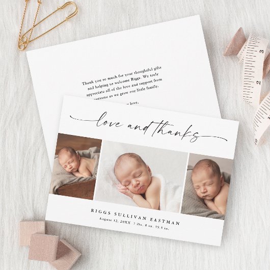 Carte De Remerciements Simple Script Love and Thanks Photo Collage Baby