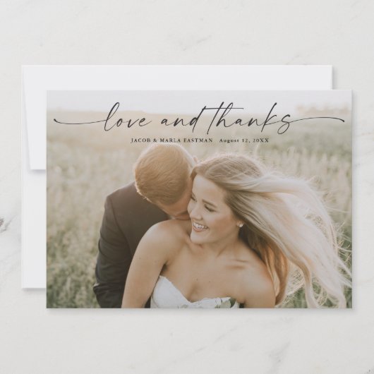 Carte De Remerciements Simple Script Love and Thanks Photo Mariage (Devant)