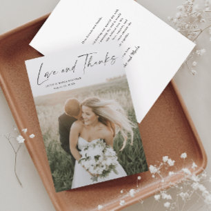 Carte De Remerciements Simple Script Love and Thanks Photo Mariage