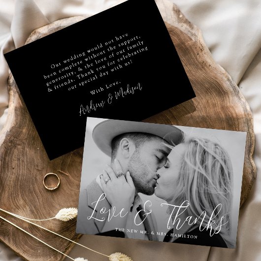 Carte De Remerciements Simple Script Love and Thanks Photo Mariage