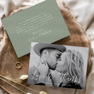 Carte De Remerciements Simple Script Love and Thanks Sage Photo Mariage