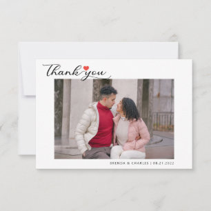 Carte De Remerciements Simple Script Love Heart Classy Mariage Photo