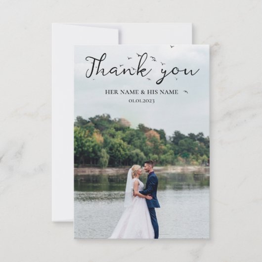 Carte De Remerciements Simple Script Love Heart Classy Mariage Photo (Devant)