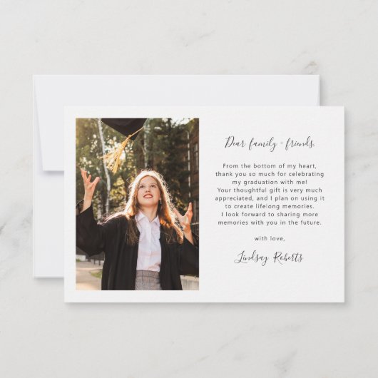 Carte De Remerciements Simple Script Love Heart Graduation Photo (Dos)