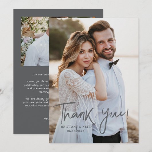 Carte De Remerciements Simple Script Mariage Moderne Photo (Devant / Derrière)
