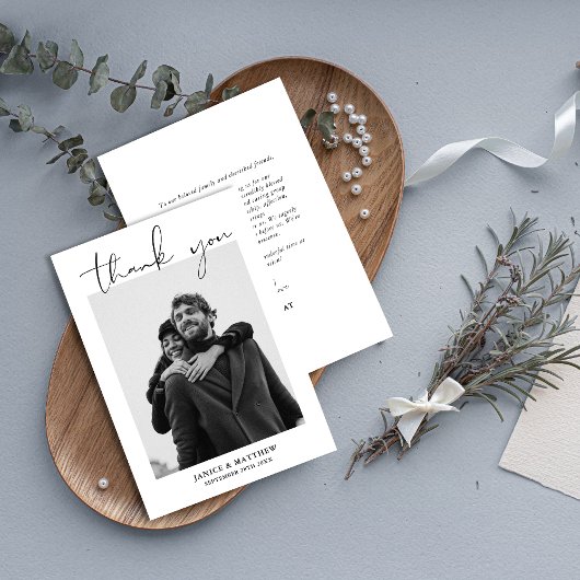 Carte De Remerciements Simple Script Mariage Moderne Photo