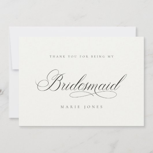 Carte De Remerciements Simple Script Minimal Bridesmaid noir et blanc (Devant)