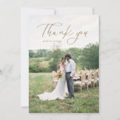 Carte De Remerciements Simple Script Modern Mariage Photo Gold (Devant)