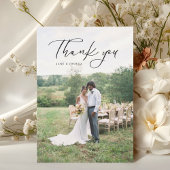 Carte De Remerciements Simple Script Modern Mariage Photo Noir