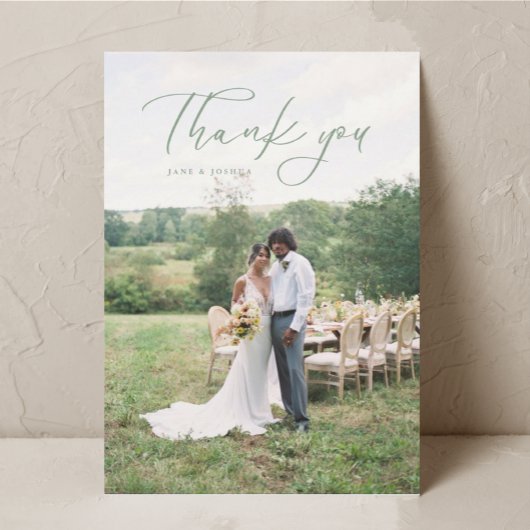 Carte De Remerciements Simple Script Modern Mariage Photo Sage