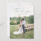 Carte De Remerciements Simple Script Modern Mariage Photo Sage (Devant)