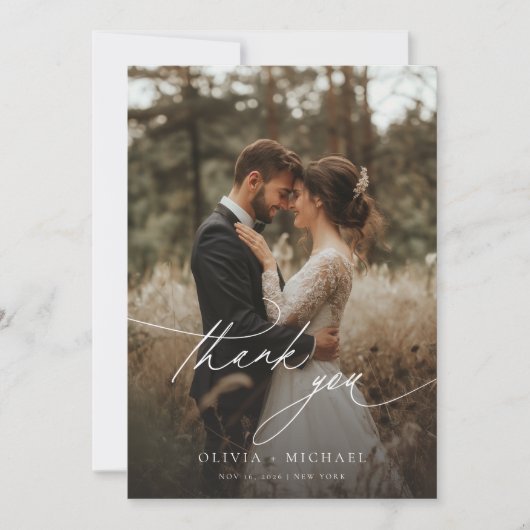 Carte De Remerciements Simple Script Modern Rustic Mariage Photo (Devant)