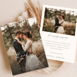 Carte De Remerciements Simple Script Modern Rustic Mariage Photo<br><div class="desc">Montrez votre appréciation grâce à notre Carte de remerciements photo Mariage rustique à script simple. Avec une photo époustouflante des jeunes mariés dans un cadre serein et rustique, cette carte capture les moments intimes et chaleureux de votre journée spéciale. L'élégant écriture manuscrite et le design minimaliste apportent une touche de...</div>