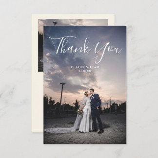 Carte De Remerciements Simple Script Modern Wedding Photo