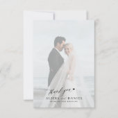 Carte De Remerciements Simple script moderne 2 photos mariage (Devant)