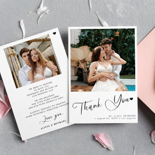 Carte De Remerciements Simple script moderne coeur 2 mariage photo