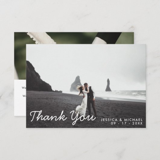 Carte De Remerciements Simple Script moderne Mariage élégant (Devant / Derrière)