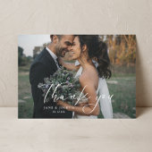 Carte De Remerciements Simple Script Moderne Mariage paysage photo
