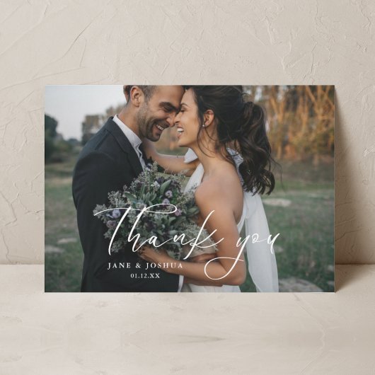 Carte De Remerciements Simple Script Moderne Mariage paysage photo