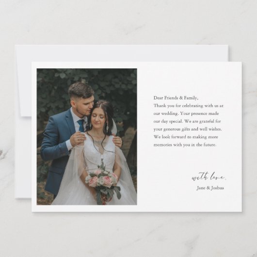 Carte De Remerciements Simple Script Moderne Mariage paysage photo (Dos)