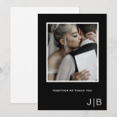 Carte De Remerciements  Simple script moderne monogramme photo noir blanc (Devant / Derrière)