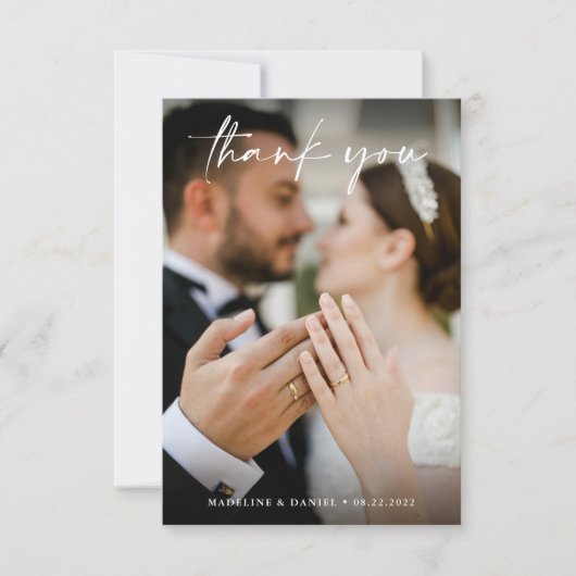 Carte De Remerciements Simple Script noir avec Mariage photo (Devant)