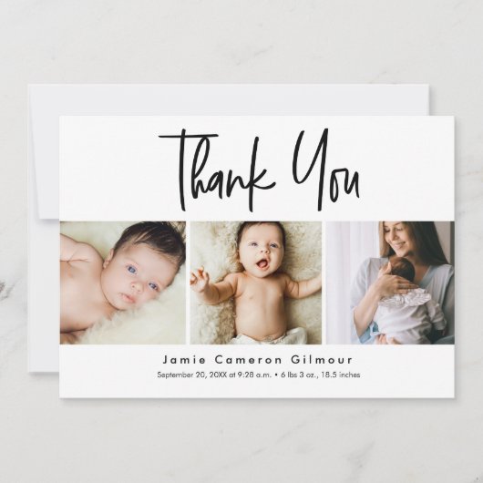 Carte De Remerciements Simple Script Photo Collage Bébé (Devant)