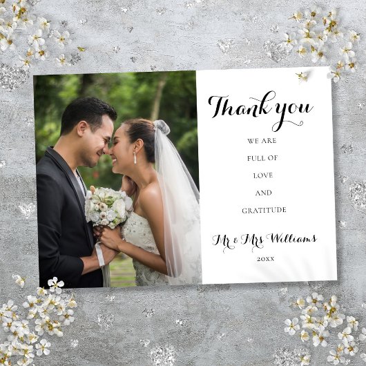 Carte De Remerciements Simple Script Photo de mariage