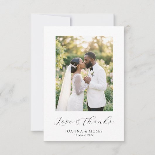 Carte De Remerciements Simple Script Photo de Mariage Moderne (Devant)