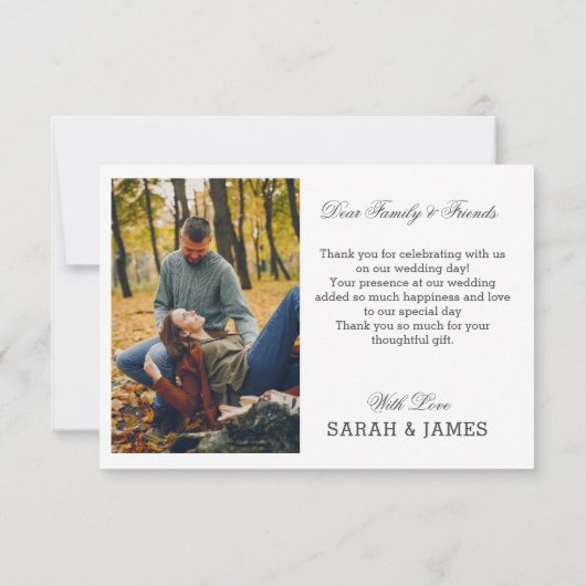 Carte De Remerciements Simple script photo de mariage moderne et chic (Dos)