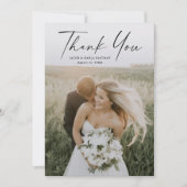 Carte De Remerciements Simple Script Photo Mariage (Devant)